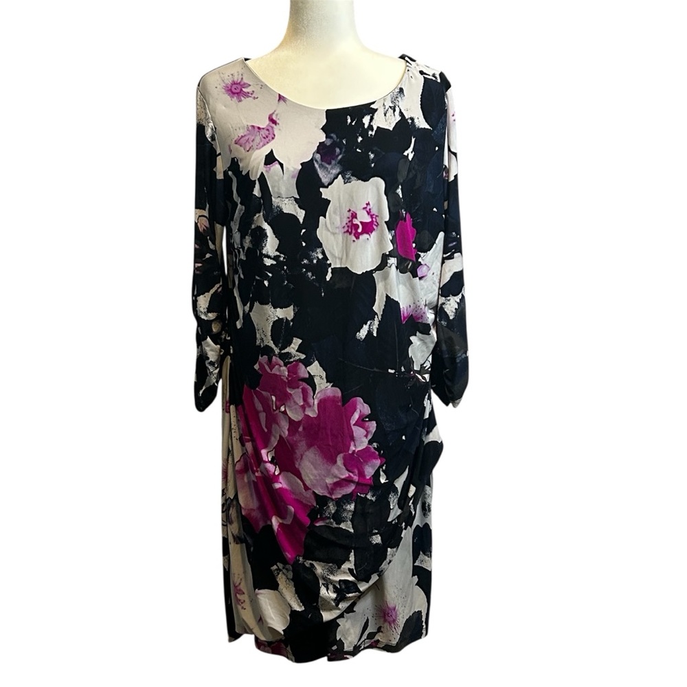 INC Floral dress, Ruched, 1X